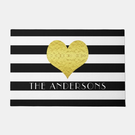 Moderne zwart-witte strepen naam deurmat (Voorkant)