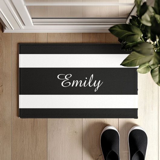 Moderne zwart-witte strepen naam deurmat