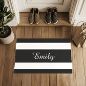 Moderne zwart-witte strepen naam deurmat
