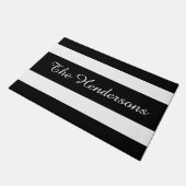 Moderne zwart-witte strepen naam deurmat (Schuin)