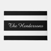 Moderne zwart-witte strepen naam deurmat (Voorkant)