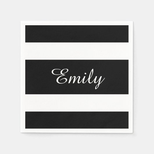 Moderne zwart-witte strepen Naam Print Servet (Voorkant)