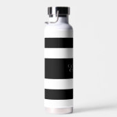 Moderne zwart-witte strepen naam waterfles (Rechts)