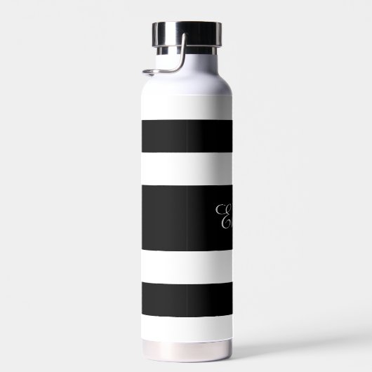 Moderne zwart-witte strepen naam waterfles (Rechts)