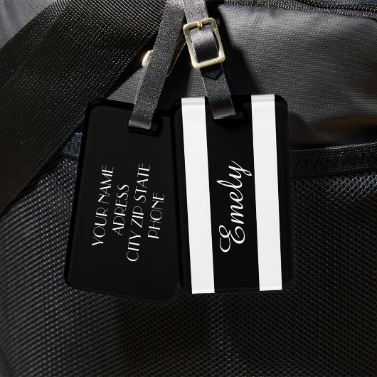 Moderne zwart-witte strepen Patroonnaam Bagagelabel
