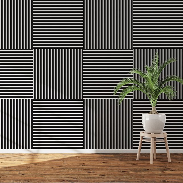 Moderne zwart-witte strepen: Peel en Stick Behang (Modern Black & White Stripes: Peel and Stick Wallpaper)