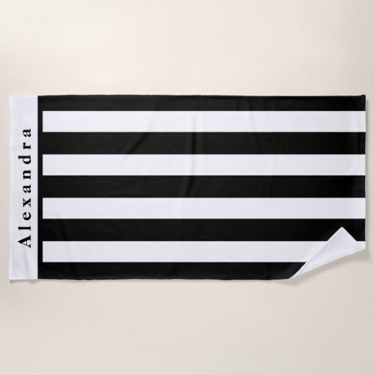 Moderne zwart-witte strepen strandlaken (Voorkant)