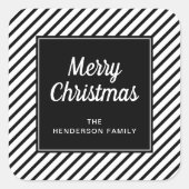 Moderne zwart-witte strepen Vrolijk kerstfeest Vierkante Sticker (Voorkant)