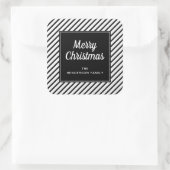 Moderne zwart-witte strepen Vrolijk kerstfeest Vierkante Sticker (Tas)