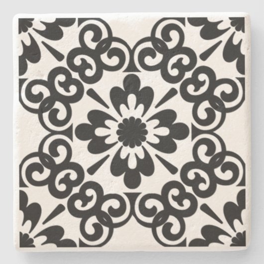 MODERNE ZWART-WITTE TEGEL STENEN ONDERZETTER (Voorkant)