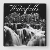 Moderne zwart-witte waterval foto vierkante klok (Voorkant)