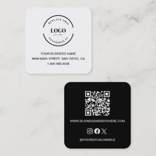 Moderne Zwart Witte Zakelijke Merkidentiteit QR-co Vierkante Visitekaartje