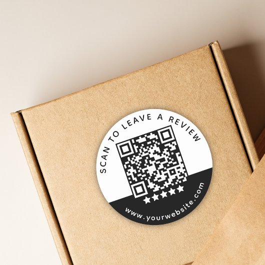 Moderne Zwart Witte Zakelijke QR-code 5-sterren re Ronde Sticker