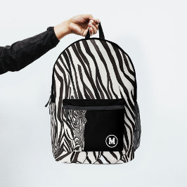 Moderne Zwart Witte Zebra Streep Vet Naam Initiaal Bedrukte Rugzak