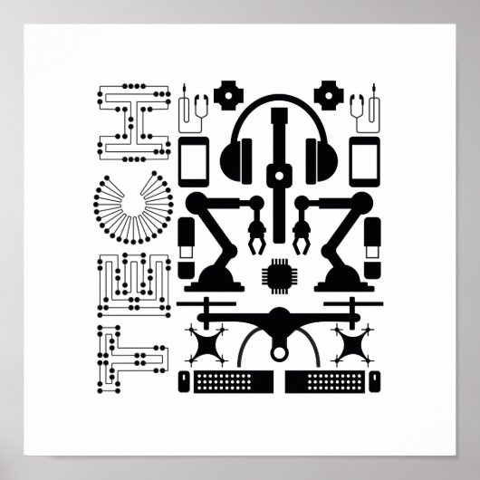 Moderne, zwart-wittechnologie - Objectpatroon Poster (Voorkant)