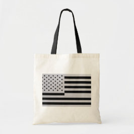 Moderne Zwart & Zilver Amerikaanse Vlag Geborsteld Tote Bag