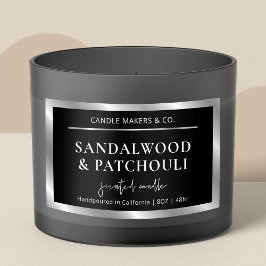 Moderne Zwart Zilver Elegante Jar Verpakking Kaars Rechthoekige Sticker