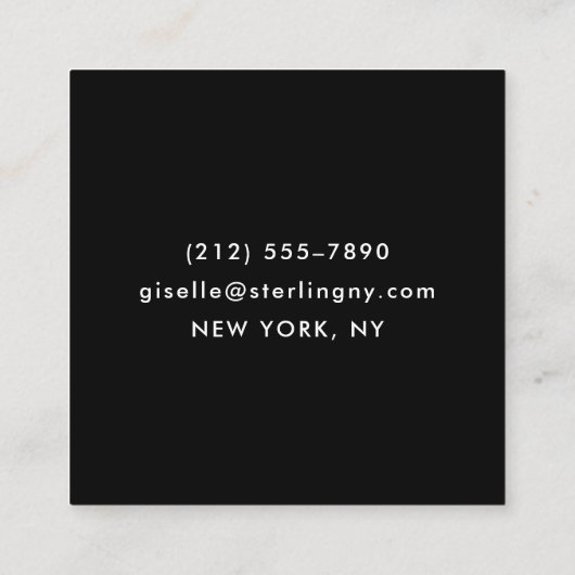 Moderne Zwart Zilver Luxe Minimale Typografie Vierkante Visitekaartje (Achterkant)