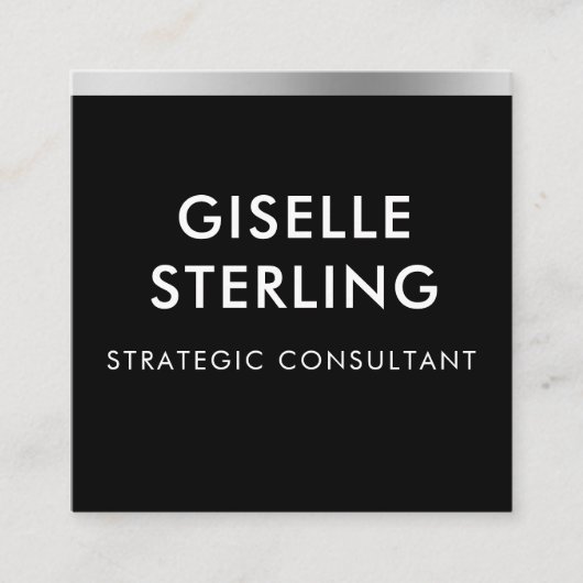 Moderne Zwart Zilver Luxe Minimale Typografie Vierkante Visitekaartje (Voorkant)