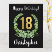 Moderne zwarte 18e Birthday mannen naam Kaart (Gele Bloem)