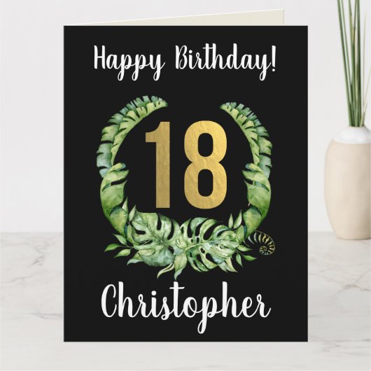 Moderne zwarte 18e Birthday mannen naam Kaart (Voorkant)