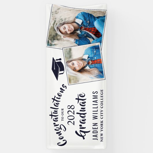 Moderne zwarte 2 FOTO-Afstuderen banner (Verticaal)