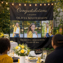 Moderne Zwarte 3 Foto Afstuderen Gefeliciteerd Wandkleed