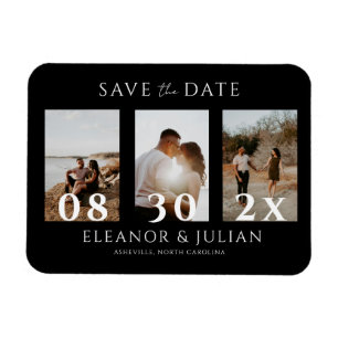 Moderne Zwarte 3 Foto Filmstrook Save the Date Magneet