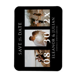 Moderne Zwarte 3 Foto Filmstrook Save the Date Magneet