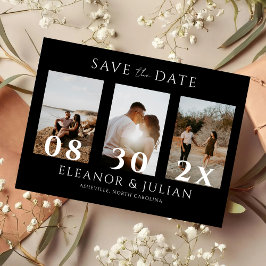 Moderne Zwarte 3 Foto Filmstrook Save the Date Magnetische Uitnodiging