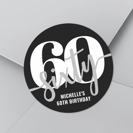 Moderne Zwarte 60e Verjaardagsfeestje Ronde Sticker
