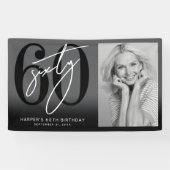 Moderne Zwarte 60e Verjaardagsfeestje Spandoek (Horizontaal)