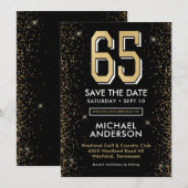 Moderne zwarte 65e verjaardag save the date (Voorkant / Achterkant)
