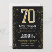 Moderne zwarte 70e verjaardag save the date (Voorkant)