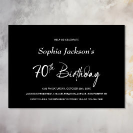 Moderne zwarte 70e verjaardagsfeestje kaart