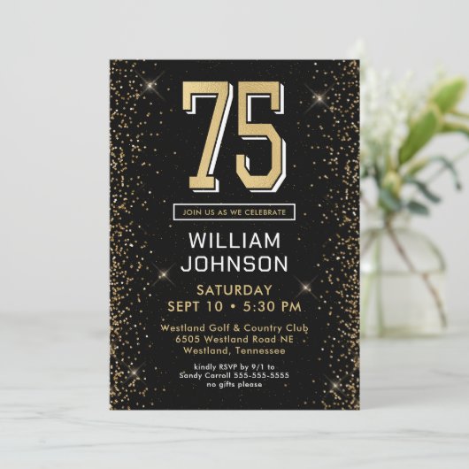 Moderne zwarte 75e verjaardag kaart (Staand voorkant)