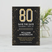 Moderne Zwarte 80ste Verjaardag Save The Date (Staand voorkant)