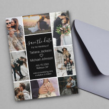 Moderne Zwarte 8 Foto Collage Save the Date