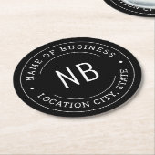 Moderne, zwarte aangepaste bedrijfsnaam ronde kartonnen onderzetter (Gebogen)