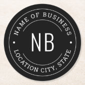 Moderne, zwarte aangepaste bedrijfsnaam ronde kartonnen onderzetter (Voorkant)