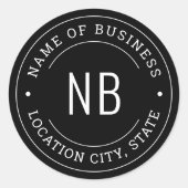 Moderne, zwarte aangepaste bedrijfsnaam ronde sticker (Voorkant)