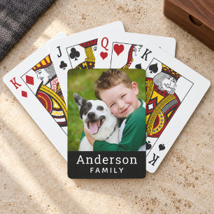 Moderne Zwarte Aangepaste Familienaam Foto Pokerkaarten