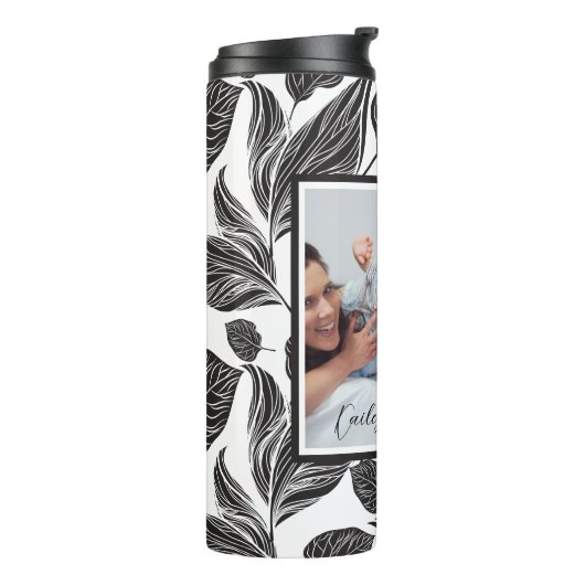 Moderne, zwarte, aangepaste foto aangepast thermosbeker (Gedraaid links)