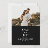 Moderne Zwarte Aangepaste Foto Save the Date Kaart (Voorkant)