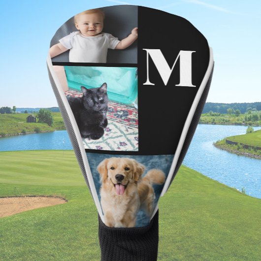 Moderne Zwarte Aangepaste Foto Sjabloon Monogram Golfheadcover