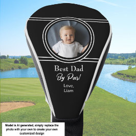 Moderne zwarte aangepaste fotocadeau voor vader golfheadcover