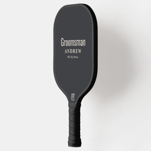 Moderne Zwarte Aangepaste Groom Squad Pickleball P Paddle (Links)