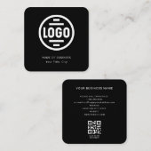 Moderne Zwarte Aangepaste Logo en QR-code Vierkant Vierkante Visitekaartje (Voorkant / Achterkant)