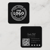Moderne zwarte aangepaste Logo en QR-code Vierkante Visitekaartje (Voorkant / Achterkant)