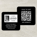 Moderne zwarte aangepaste Logo en QR-code Vierkante Visitekaartje<br><div class="desc">Het moderne en minimale zwarte en witte vierkant visitekaartje ontwerp kenmerkt uw bedrijfsQR code en douaneop de rug. Pas de formulering aan met uw favoriete bedrijfsinformatie,  zoals de bedrijfsnaam,  het adres,  het telefoonnummer of de website. De zwarte achtergrond en de witte tekstkleur kunnen worden veranderd.</div>